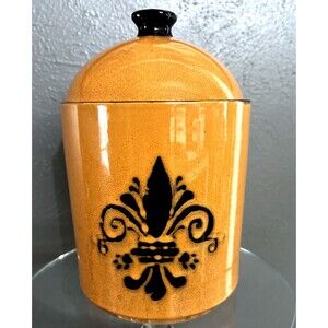 Tara Reed Blue Harbor Canister/Cookie Jar 9" Burnt Orange Iris Flower 2014